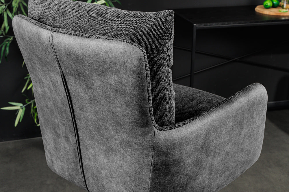 Tabouret de bar design pivotant BIG GEORGE anthracite velours ressorts ensachés avec accoudoirs
