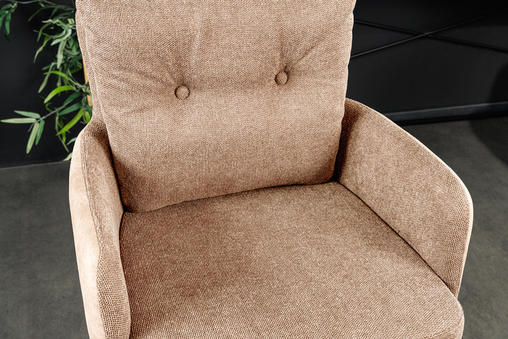 Tabouret de bar design pivotant BIG GEORGE champagne beige velours ressorts ensachés accoudoir