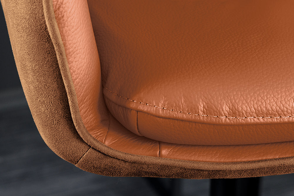 Tabouret de bar design rotatif BIG GEORGE cognac cuir véritable réglable en hauteur avec accoudoirs