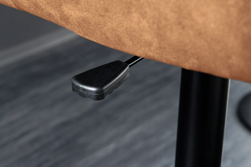 Tabouret de bar design rotatif BIG GEORGE cognac cuir véritable réglable en hauteur avec accoudoirs