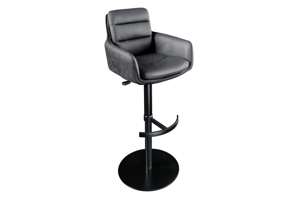 Tabouret de bar design rotatif BIG GEORGE noir anthracite cuir véritable réglable en hauteur avec accoudoirs