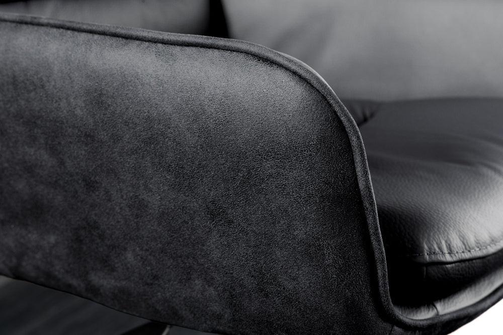 Tabouret de bar design rotatif BIG GEORGE noir anthracite cuir véritable réglable en hauteur avec accoudoirs