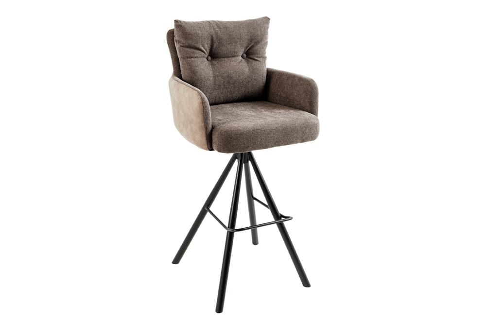 Tabouret de bar design rotatif BIG GEORGE taupe velours ressorts ensachés avec accoudoirs métal
