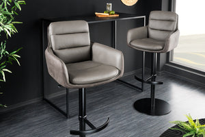 Tabouret de bar design rotatif BIG GEORGE taupe, véritable cuir microfibre, hauteur réglable avec accoudoirs