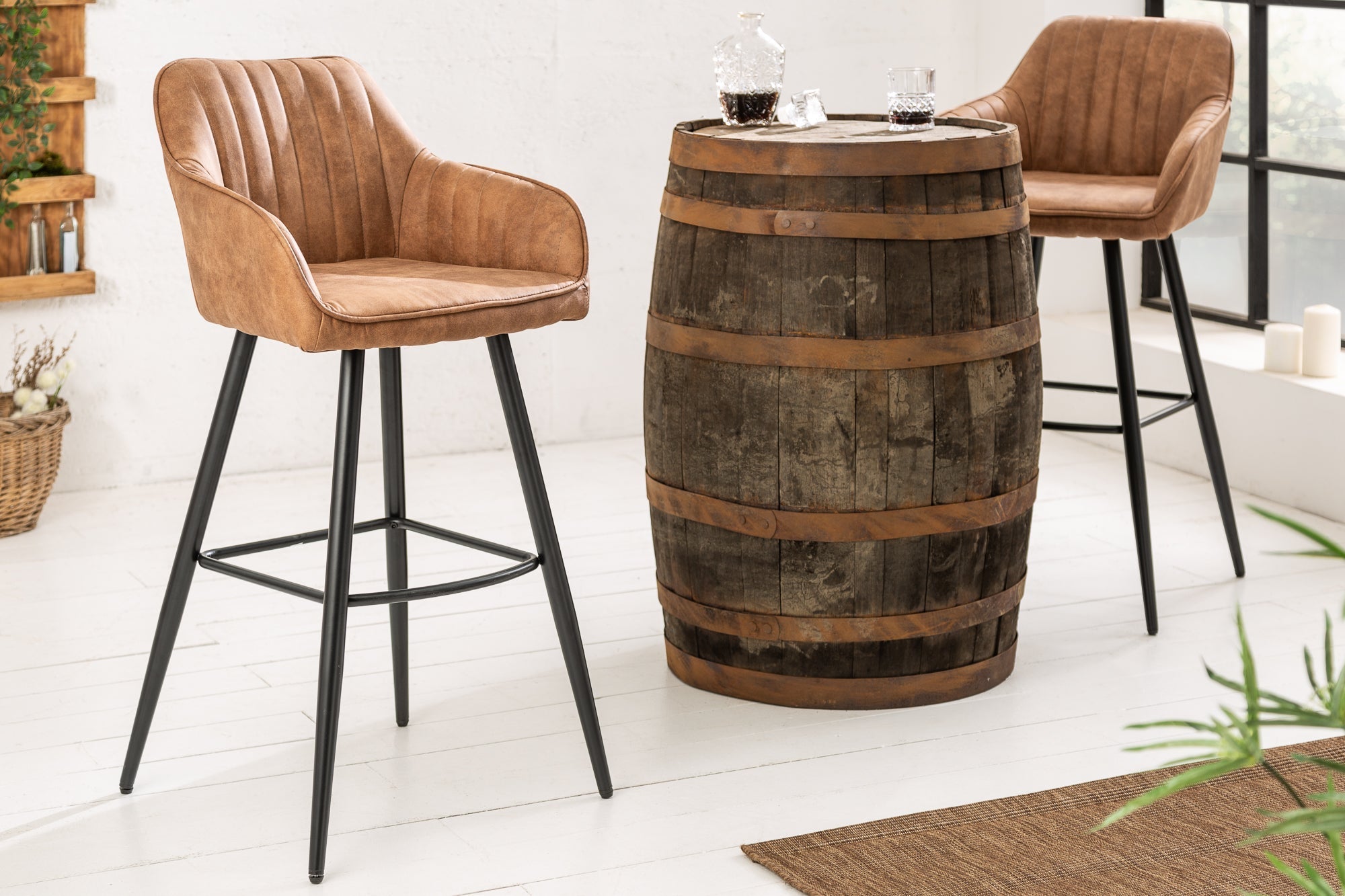 Tabouret de bar élégant TURIN marron vintage avec chaise de bar matelassée décorative avec accoudoir