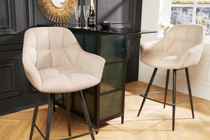 Lot de 2x Tabouret de bar pivotant PAPILLON champagne beige tabouret de bar avec dossier pieds métalliques noirs