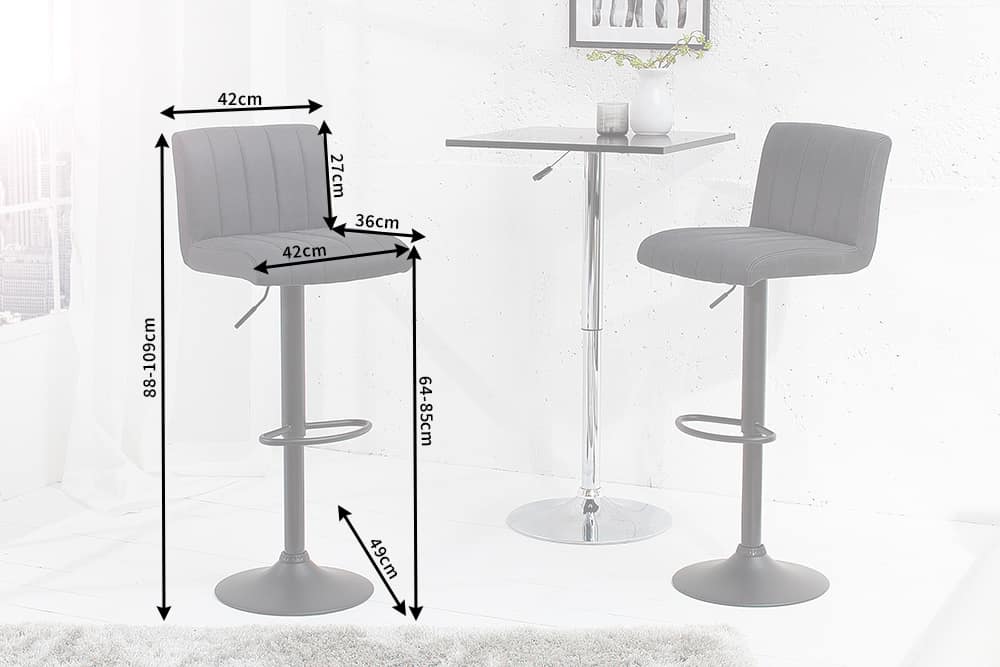 Tabouret de bar pivotant PORTLAND chaise de bar en microfibre gris vintage avec dossier réglable en hauteur
