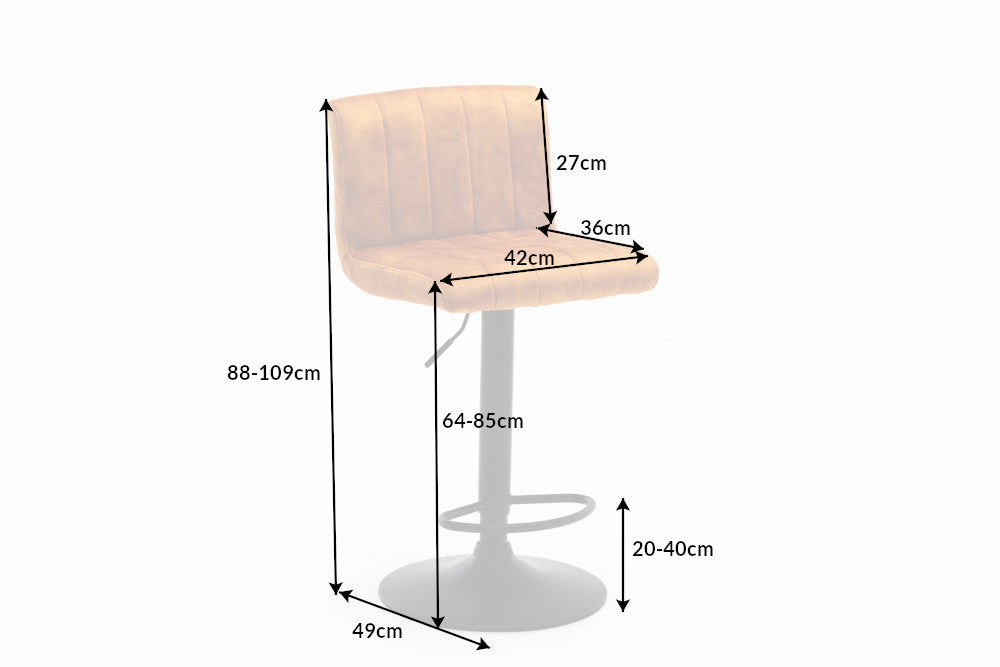 Tabouret de bar pivotant PORTLAND chaise de bar en velours jaune moutarde avec dossier réglable en hauteur