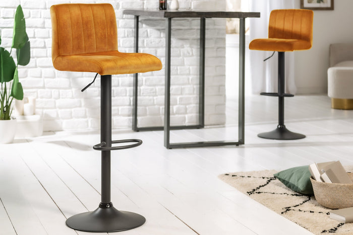Tabouret de bar pivotant PORTLAND chaise de bar en velours jaune moutarde avec dossier réglable en hauteur