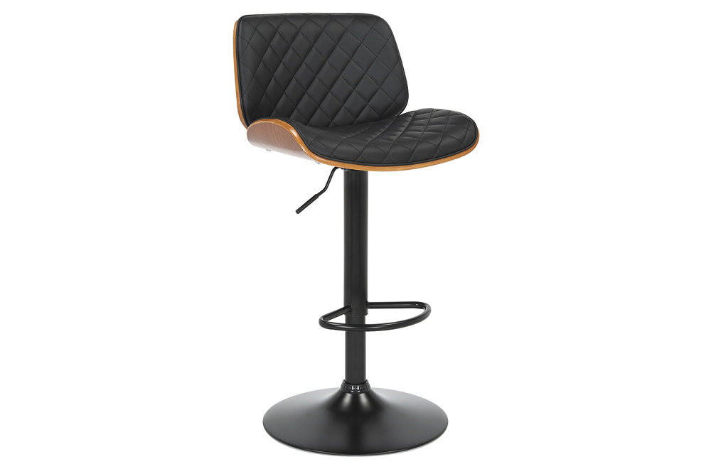 Tabouret de bar réglable en hauteur CHICAGO noir similicuir rotatif noyer