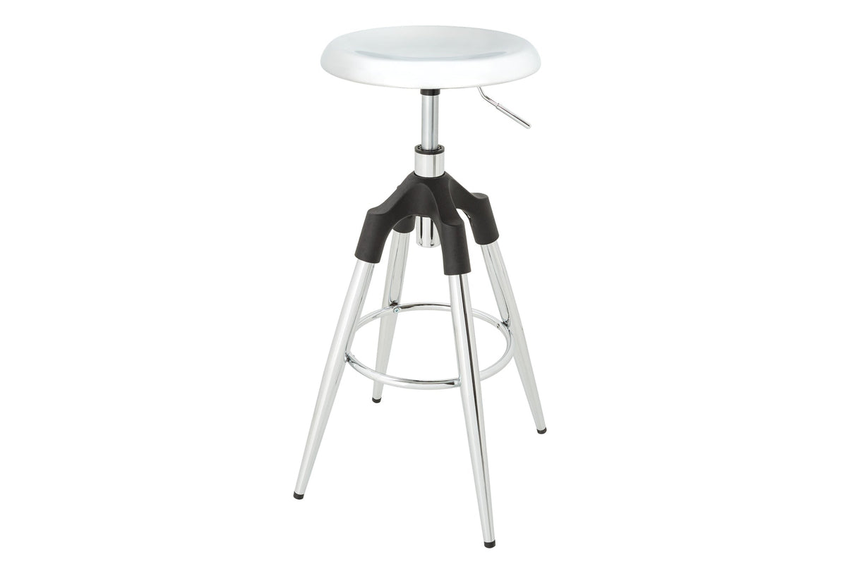 Tabouret de bar réglable en hauteur INDUSTRIAL chrome argent noir métal rond rotatif