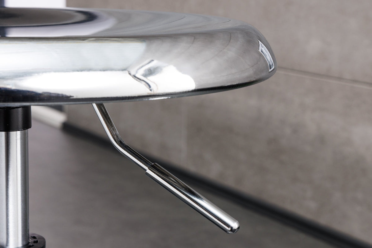 Tabouret de bar réglable en hauteur INDUSTRIAL chrome argent noir métal rond rotatif