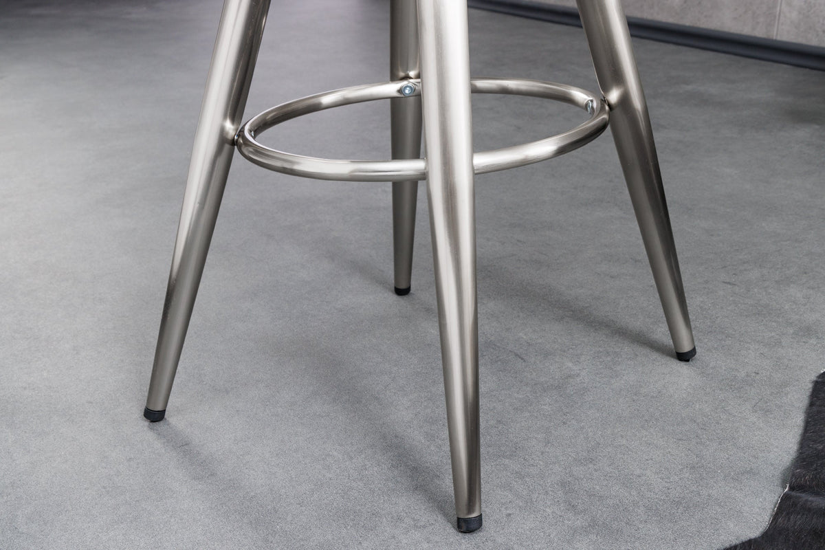Tabouret de bar réglable en hauteur INDUSTRIAL chrome brossé argent noir métal rond rotatif (réf. 43655)