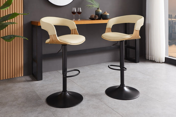 Tabouret de bar réglable en hauteur MANHATTAN naturel chêne crème beige similicuir pivotant (réf. 47716)