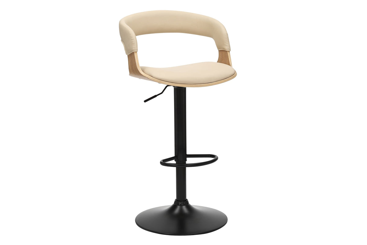 Tabouret de bar réglable en hauteur MANHATTAN naturel chêne crème beige similicuir pivotant (réf. 47716)