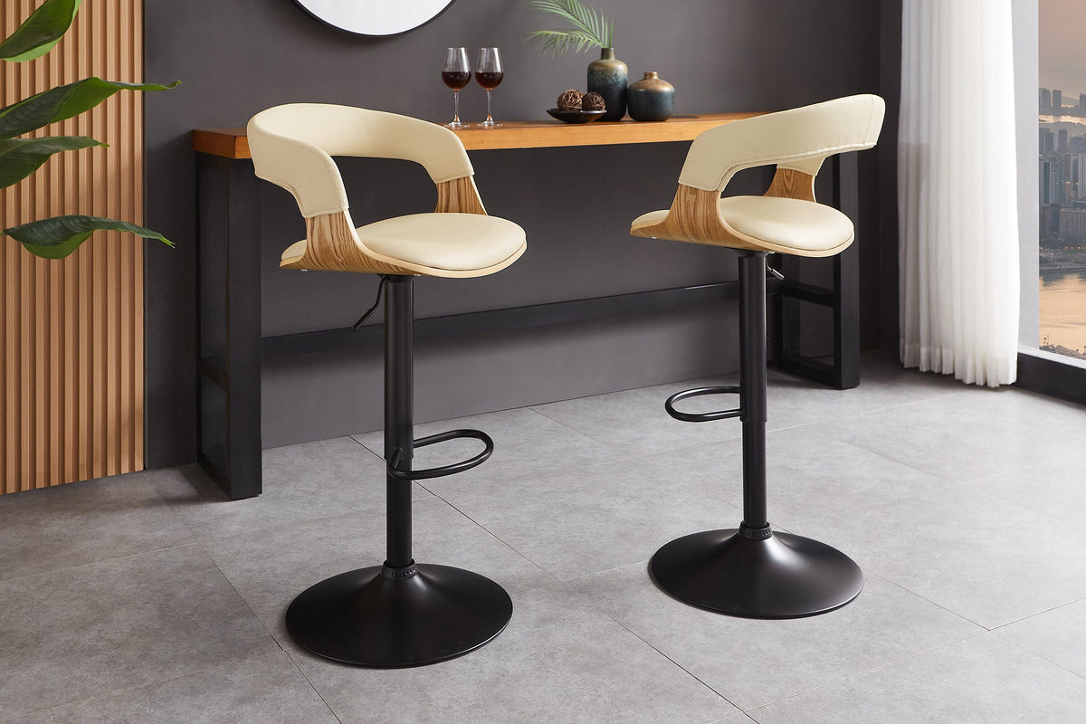 Tabouret de bar réglable en hauteur MANHATTAN naturel chêne crème beige similicuir pivotant (réf. 47716)
