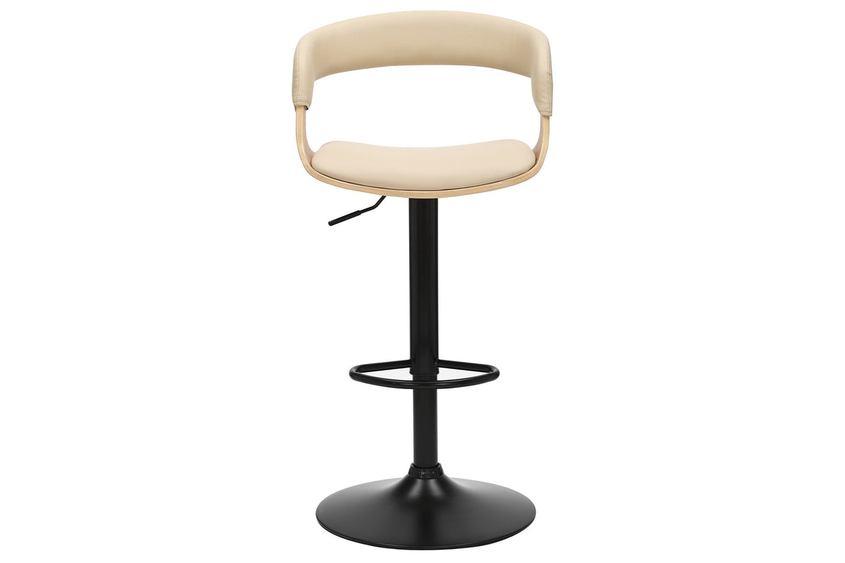 Tabouret de bar réglable en hauteur MANHATTAN naturel chêne crème beige similicuir pivotant (réf. 47716)