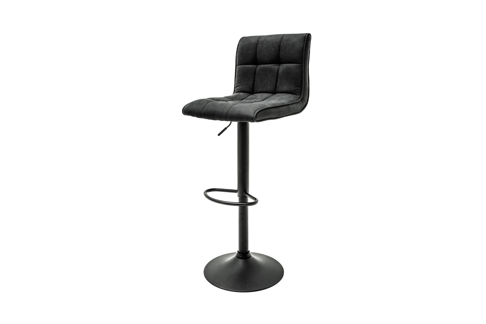 Tabouret de bar réglable en hauteur MODENA vintage gris microfibre métal noir avec dossier rotatif