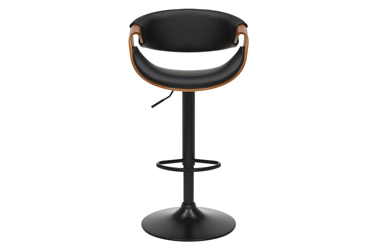 Tabouret de bar réglable en hauteur ORGANIC noir similicuir noyer naturel avec accoudoir
