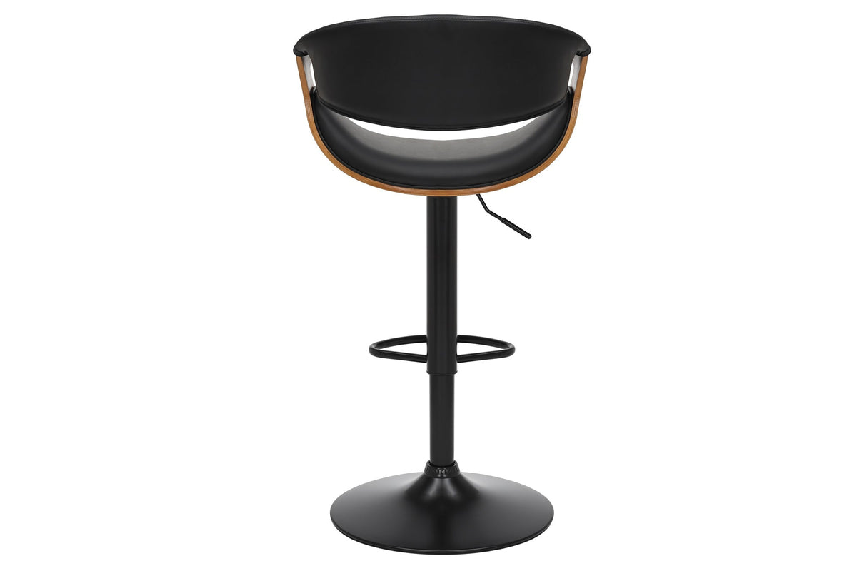 Tabouret de bar réglable en hauteur ORGANIC noir similicuir noyer naturel avec accoudoir