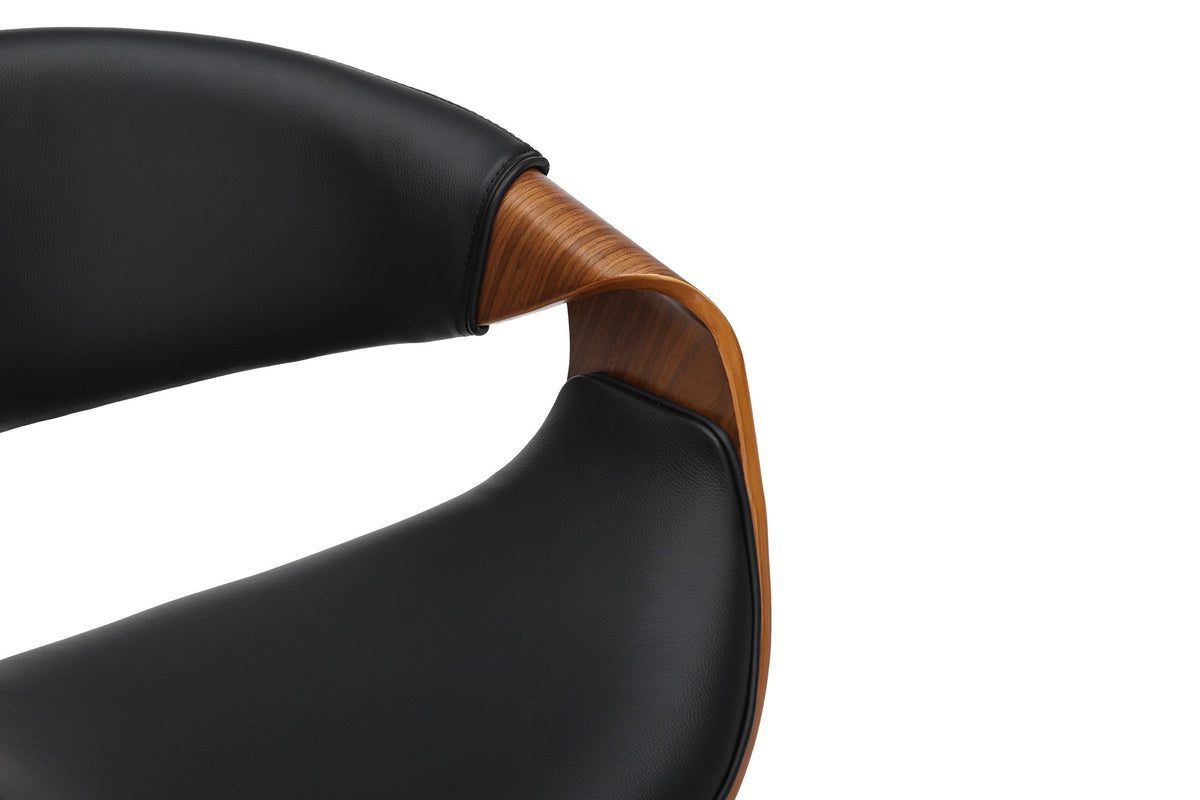 Tabouret de bar réglable en hauteur ORGANIC noir similicuir noyer naturel avec accoudoir