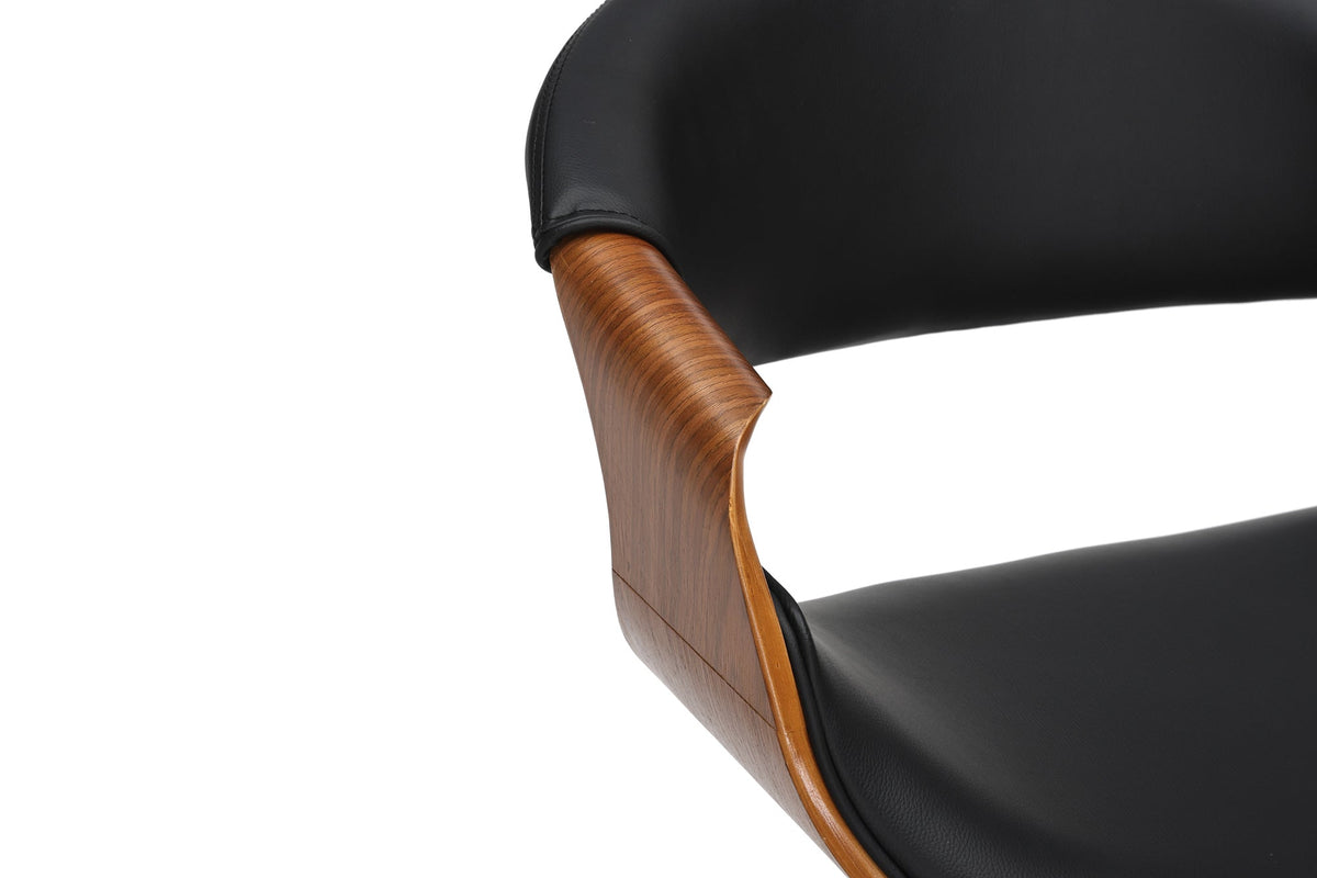 Tabouret de bar réglable en hauteur ORGANIC noir similicuir noyer naturel avec accoudoir