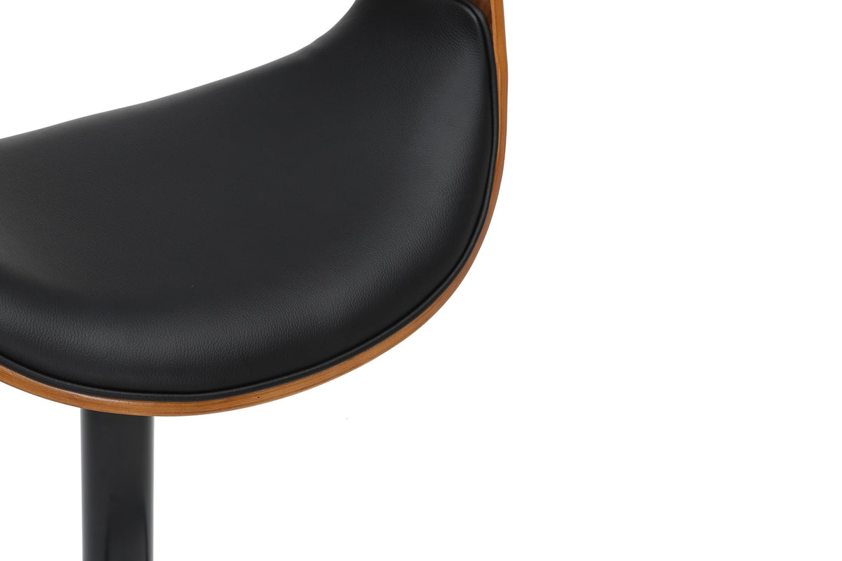 Tabouret de bar réglable en hauteur ORGANIC noir similicuir noyer naturel avec accoudoir