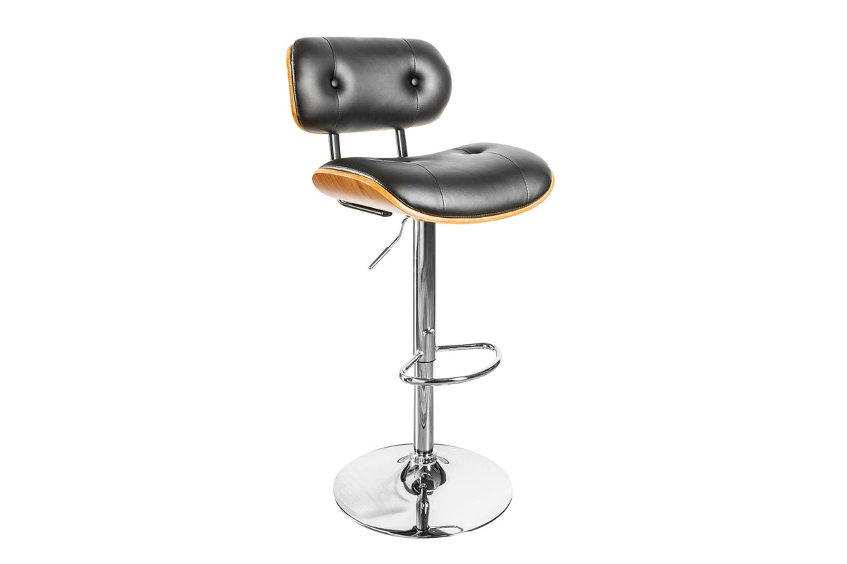 Tabouret de bar rétro CLASSICO noir 115 cm réglable en hauteur avec dossier design bois de noyer