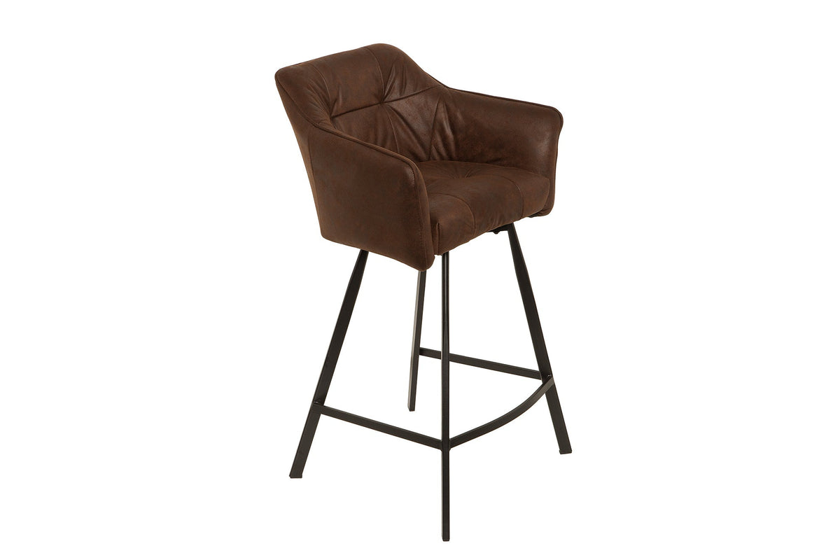 Tabouret de bar rétro LOFT 100cm brun antique microfibre avec accoudoir