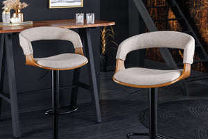 Tabouret de bar rétro MANHATTAN beige tissu structuré bois de frêne pivotant réglable en hauteur (réf. 44198)