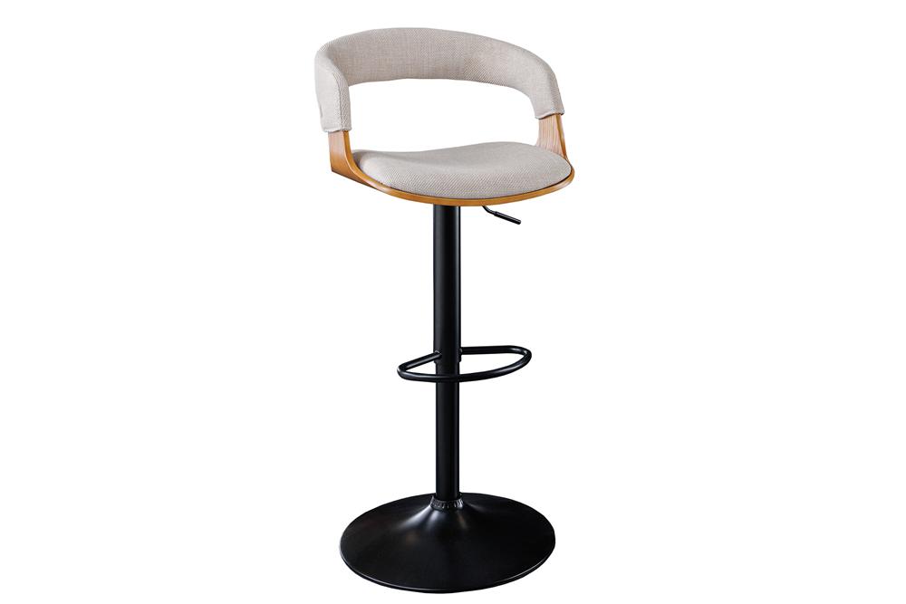 Tabouret de bar rétro MANHATTAN beige tissu structuré bois de frêne pivotant réglable en hauteur (réf. 44198)