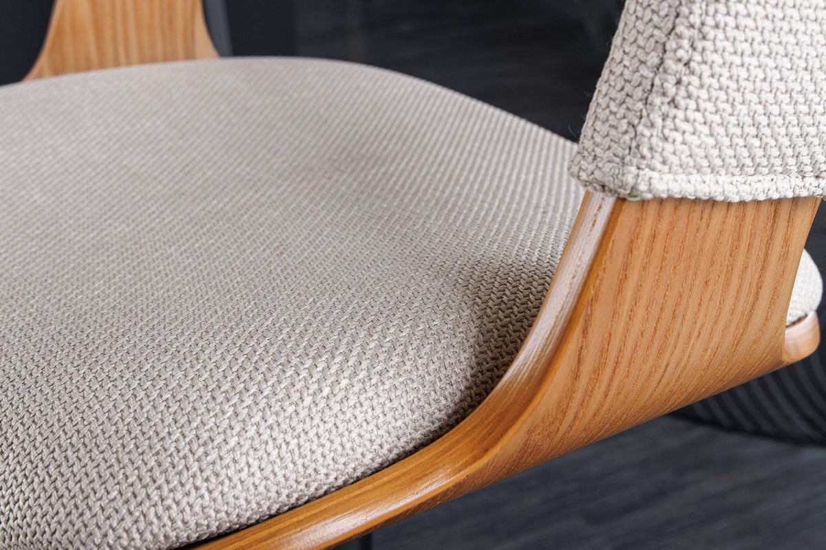 Tabouret de bar rétro MANHATTAN beige tissu structuré bois de frêne pivotant réglable en hauteur (réf. 44198)