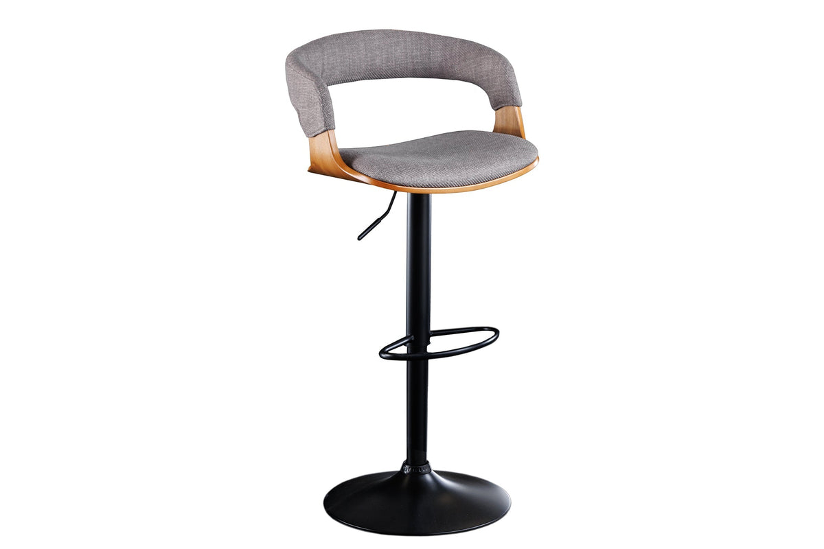 Tabouret de bar rétro MANHATTAN gris tissu structure bois de frêne pivotant réglable en hauteur