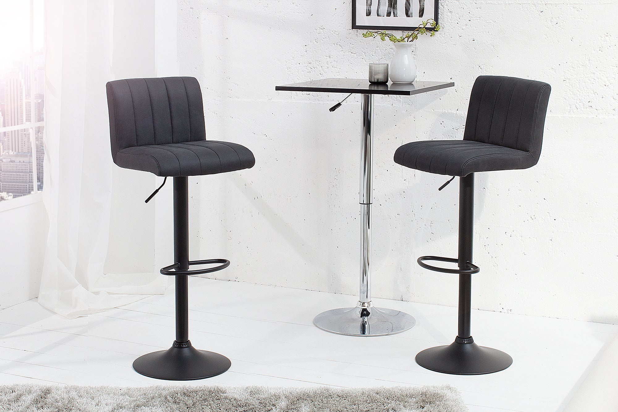 Tabouret de bar rotatif PORTLAND chaise de bar vintage en microfibre gris avec dossier réglable en hauteur
