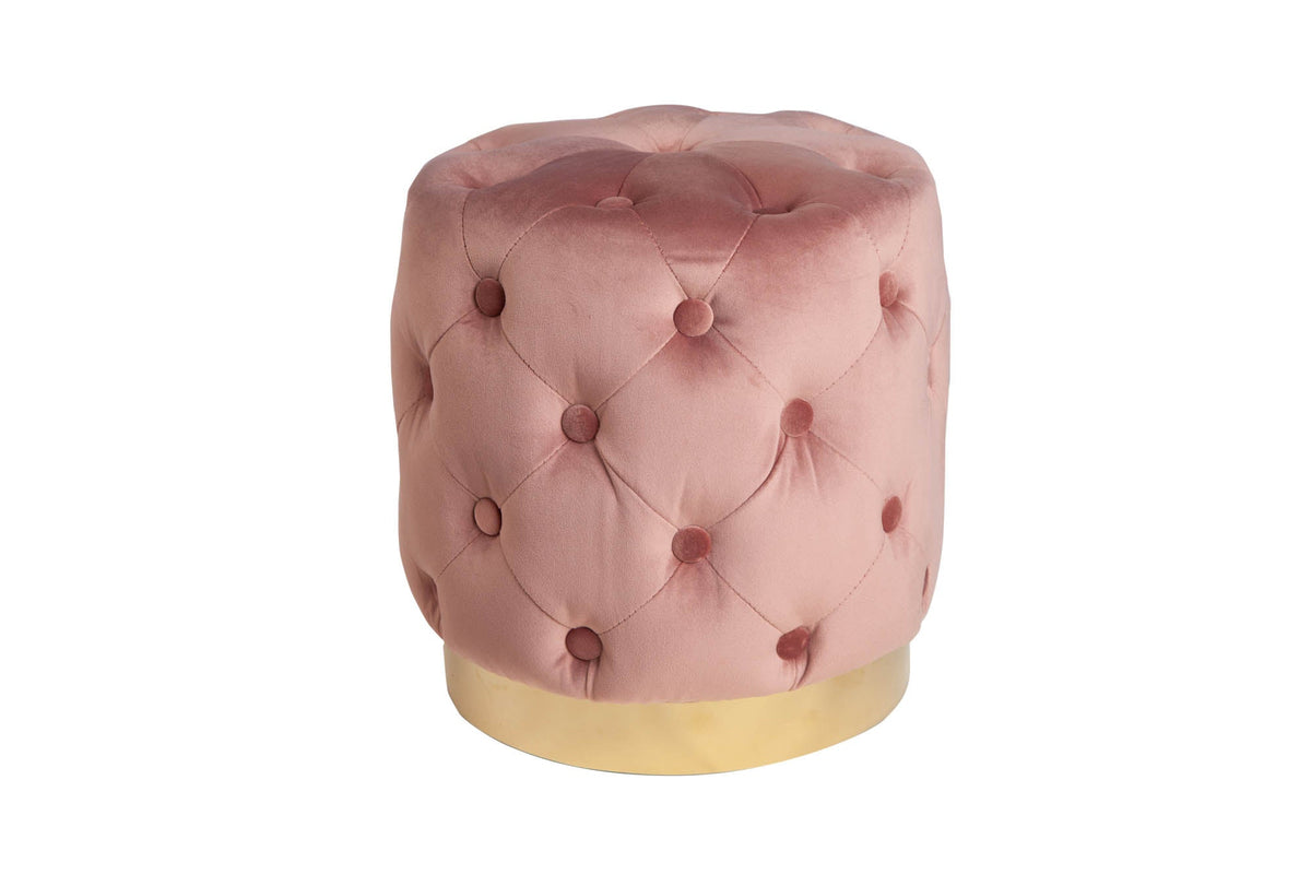 Tabouret élégant MODERN BAROCK 40cm rose ancien or velours design Chesterfield
