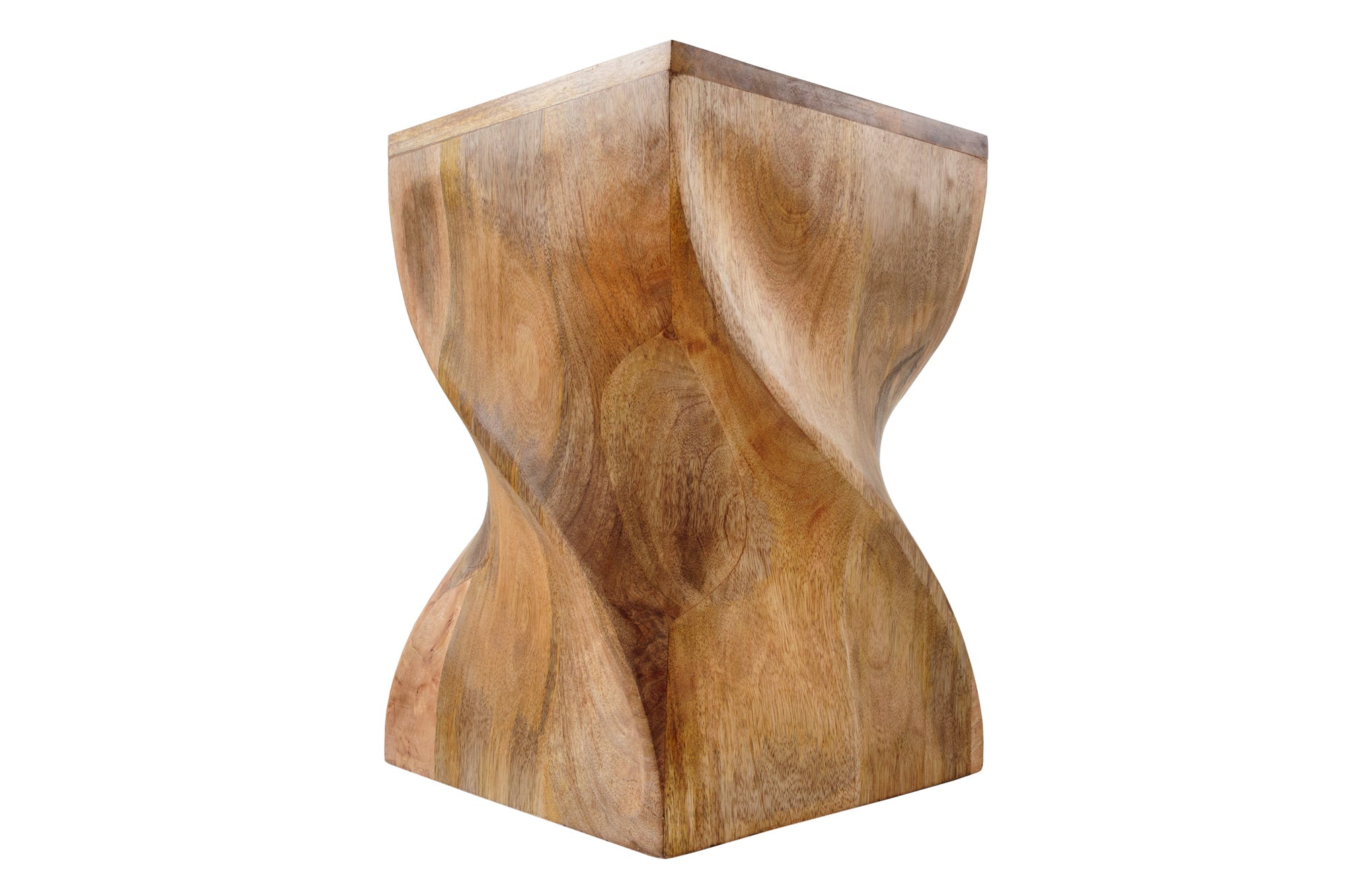 TWIST Taburete macizo de 45cm en madera de mango natural Mesa auxiliar hecha a mano