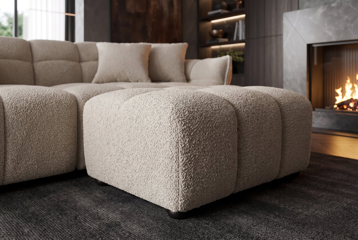 Tabouret moderne CLOUD 100cm champagne greige Bouclé noyau à ressorts repose-pieds tabouret