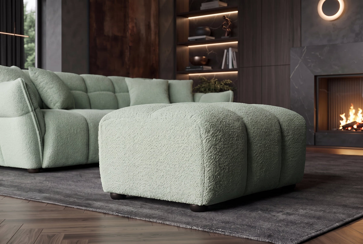 Tabouret moderne CLOUD 100cm sauge Bouclé noyau à ressorts repose-pieds tabouret