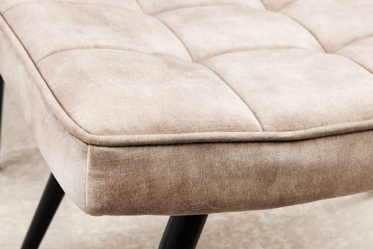 Tabouret moderne SCANDINAVIA beige champagne velours pieds métalliques noirs repose-pieds