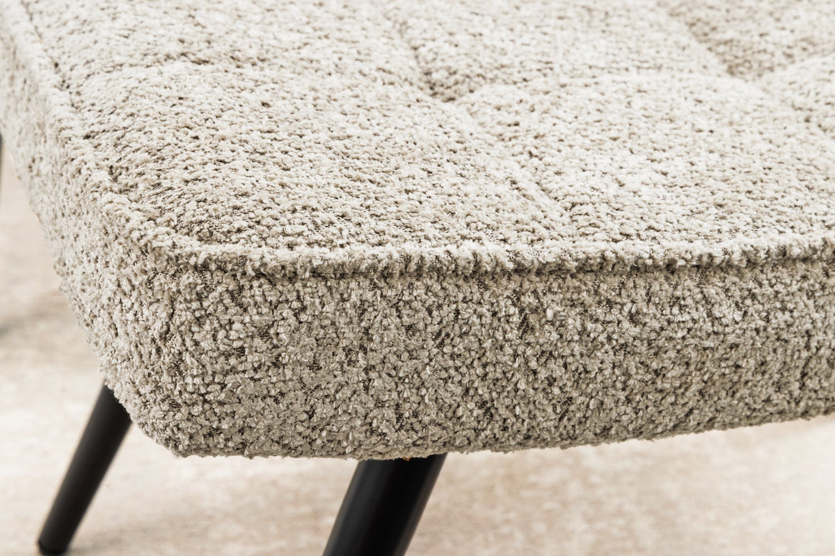 Tabouret moderne SCANDINAVIA champagne greige Bouclé pieds métalliques noirs