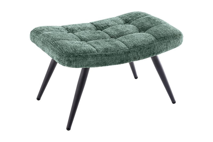 Tabouret moderne SCANDINAVIA chenille verte Cremona pieds en métal repose-pieds