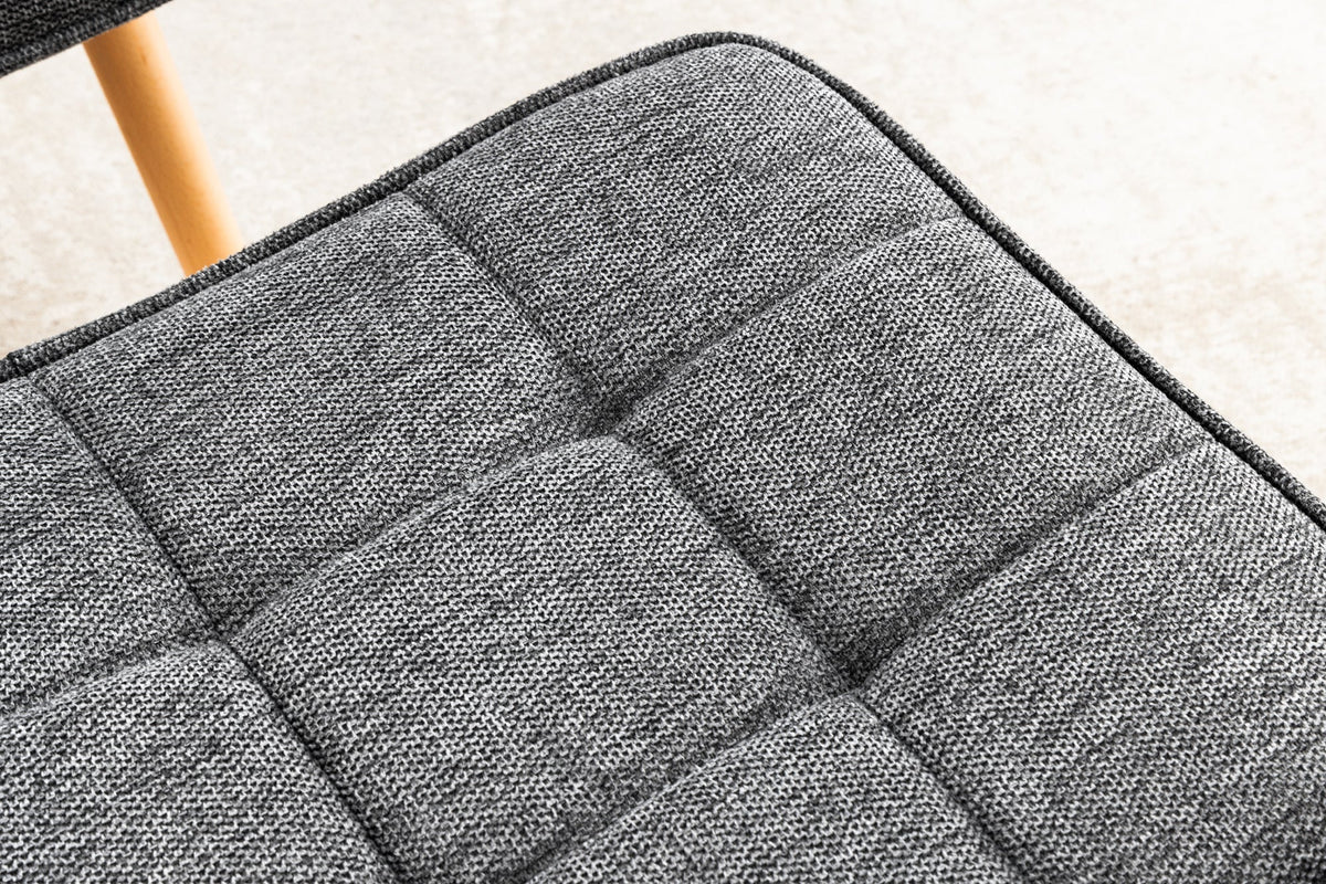 Tabouret moderne SCANDINAVIA gris tissu structuré pieds en bois massif repose-pieds