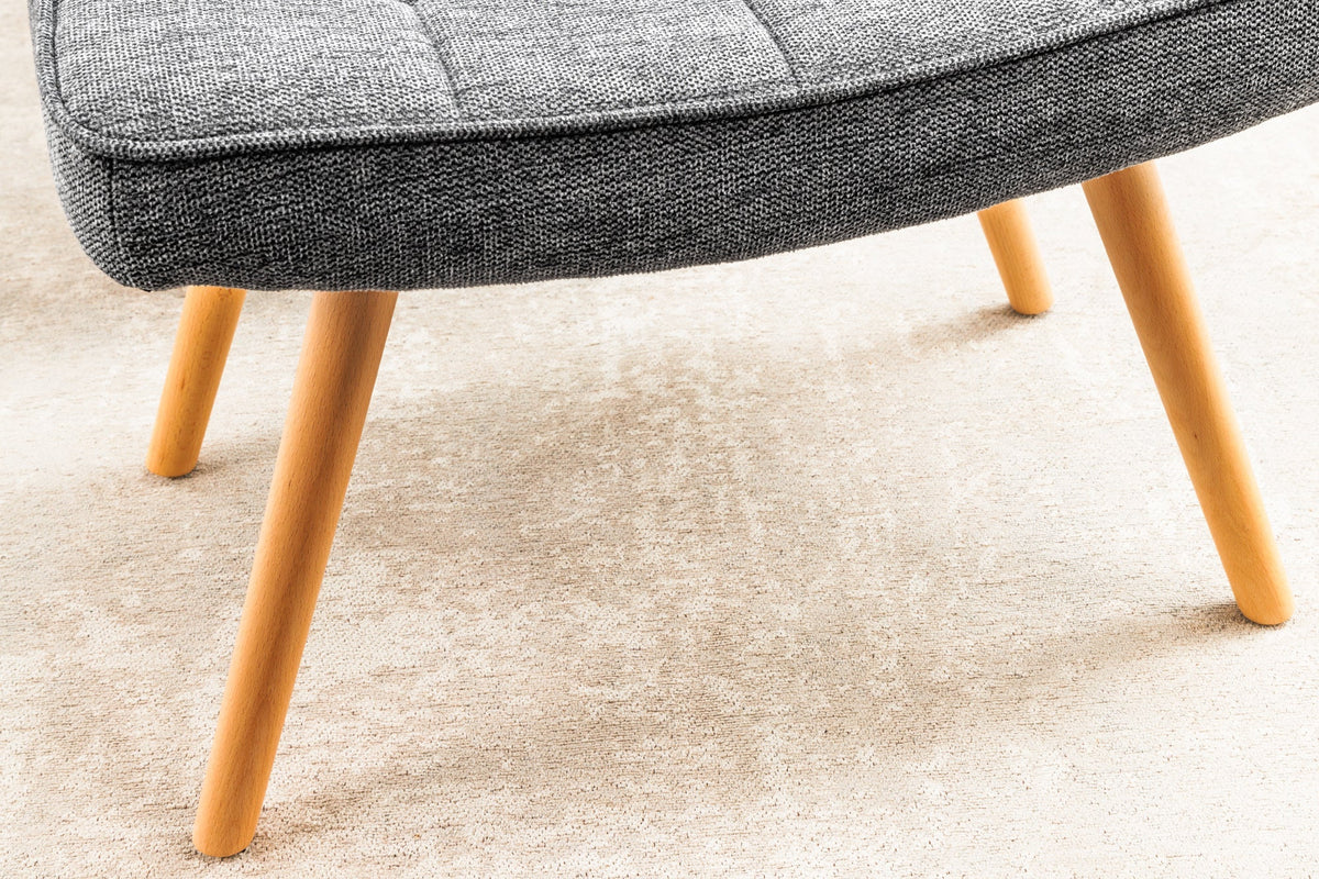 Tabouret moderne SCANDINAVIA gris tissu structuré pieds en bois massif repose-pieds