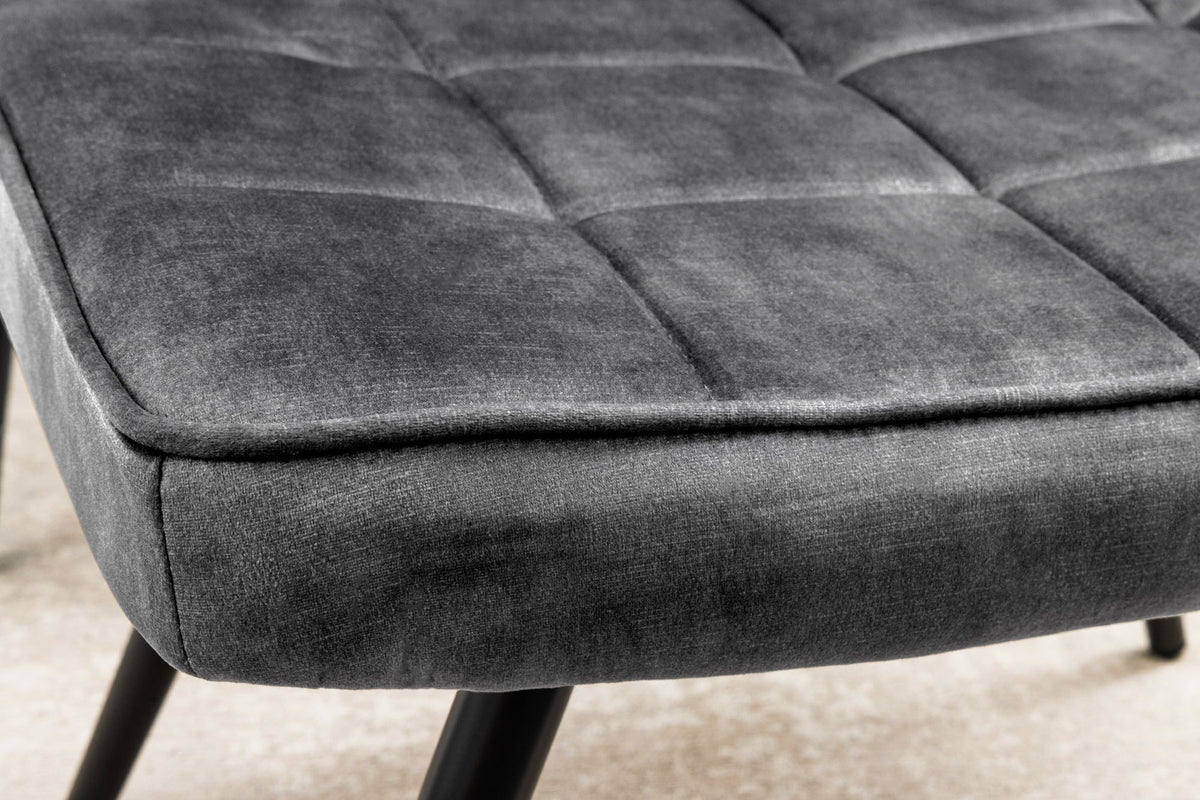 Tabouret moderne SCANDINAVIA gris velours pieds métalliques noirs repose-pieds