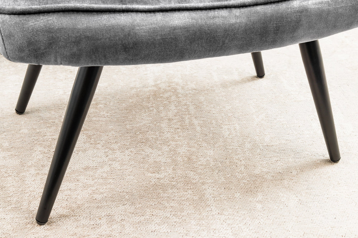 Tabouret moderne SCANDINAVIA gris velours pieds métalliques noirs repose-pieds