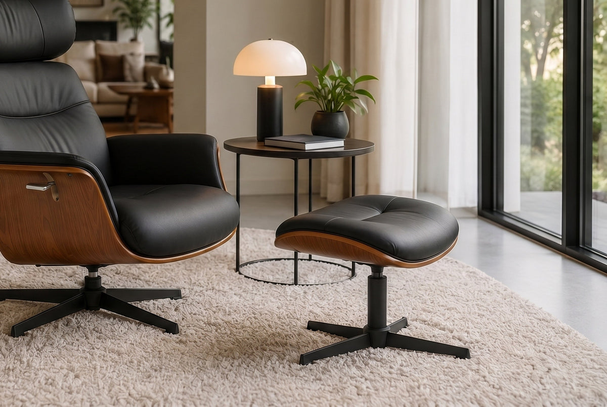 tabouret pivotant VOGUE COMFORT noir similicuir marron design-noyer