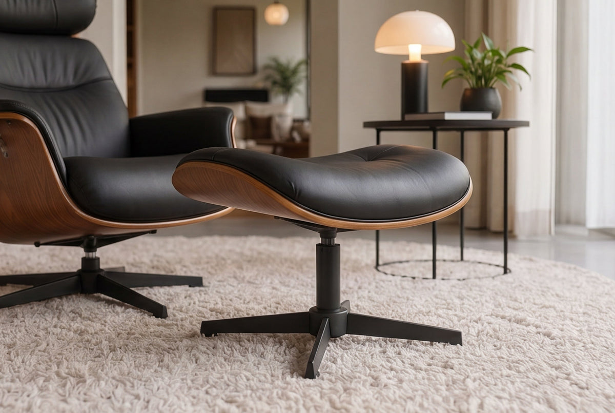 tabouret pivotant VOGUE COMFORT noir similicuir marron design-noyer