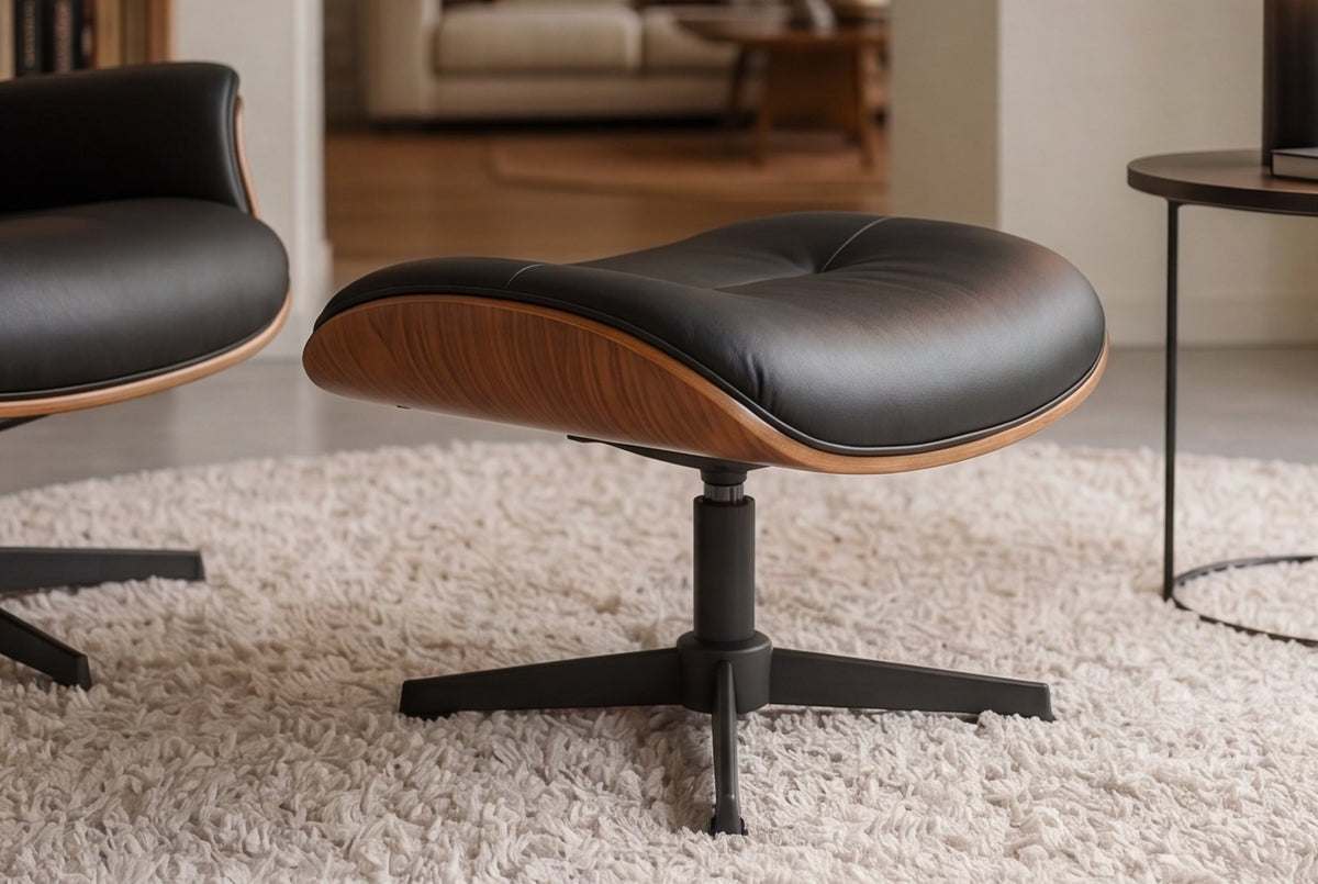 tabouret pivotant VOGUE COMFORT noir similicuir marron design-noyer