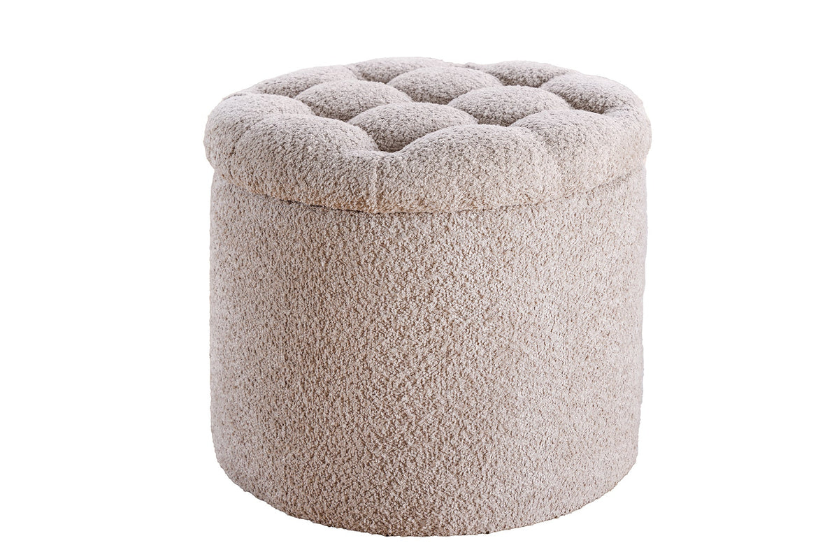 Tabouret rond MODERN BAROCK 50cm champagne Bouclé avec rangement