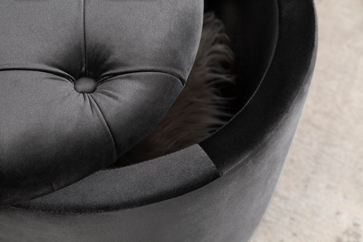 Tabouret rond MODERN BAROCK 50cm gris velours avec rangement